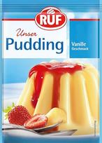RUF Vanilinis pudingas, švelnaus vanilės skonio pudingo milteliai, virti tik su pienu ir cukrumi, be glitimo ir veganiški, 5 x 37 g