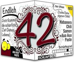 Schlump-Chili Endlich 42 - juokinga aštri gimtadienio dovana. Originali 42-ojo gimtadienio dovanos idėja vyrams ir moterims