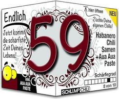 Schlump-Chili Endlich 59 - juokinga aštri gimtadienio dovana. Originali dovanos idėja 59-ajam gimtadieniui vyrams ir moterims
