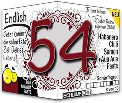 Schlump-Chili Endlich 54 - juokinga aštri gimtadienio dovana. Originali dovanos idėja 54-ajam gimtadieniui vyrams ir moterims.