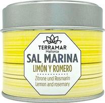 TERRAMAR MALLORCA - Sal Marina con Limon y Romero, nuostabaus kvapo gurmaniška jūros druska, rafinuota su citrina ir rozmarinu - ideali Maljorkos druskos dovana dekoratyvinėje skardinėje 150 g
