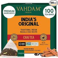 VAHDAM Masala Chai arbatos maišeliai (100 arbatos maišelių), 100% tikri ir natūralūs prieskoniai, kardamonas, cinamonas, juodieji pipirai, gvazdikėliai, "Chai Lattes" virimui