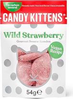 Veganiški saldainiai, saldainiai "Candy Kittens Wild Strawberry", su vaisių sultimis ir natūraliais ingredientais, didelis mažų kačiukų skonis, vegetariški saldainiai - 54 g saldus maišelis