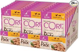 Wellness CORE Purely Paté 24 x 85 g, vištiena ir tunas - drėgnas kačių maistas, švelnus paštetas kačiukams, be grūdų, natūralus, hipoalerginis, turtingas baltymais, daug mėsos