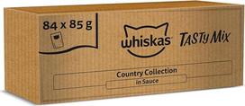 Whiskas 1+ Katzenfutter Tasty Mix Country Collection in Sauce, 84x85g (1 pakuotė) - Hochwertiges Nassfutter für ausgewachsene Katzen in 84 Portionsbeuteln