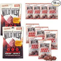 Wild West Beef Jerky 1 kg paketas - įvairių dydžių originalūs jautienos užkandžiai - džiovintos jautienos užkandžiai su dideliu baltymų kiekiu, baltyminiai užkandžiai