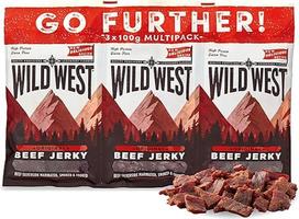 Wild West Beef Jerky, 3 x 100 g originalūs jautienos užkandžiai, džiovintos jautienos užkandžiai, baltymų užkandžiai, užkandžiai