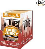 Wild West Beef Jerky, 12 x 25 g Honey BBQ Beef, džiovintos jautienos džiovinta mėsa su dideliu kiekiu baltymų, baltyminė užkandėlė