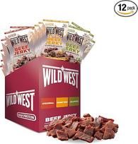 Wild West Beef Jerky, mišinio dėžutė, 60 g, 12 vnt., 4 x Original, 4 x Honey BBQ, 4 x Jalapeno, džiovintos jautienos džiovinta mėsa, baltymų užkandis