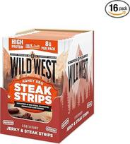 Wild West Steak Strips, 16 x 25 g Honey BBQ Beef, jautienos džiovinta mėsa su dideliu kiekiu baltymų, baltymų užkandis