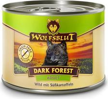 WOLFSBLUT Dark Forest Adult drėgnas ėdalas suaugusiems šunims su natūraliais ingredientais ir vertingais supermaistais. Visavertis ėdalas be grūdų, be priedų, skardinėje 6 x 200 g Wild