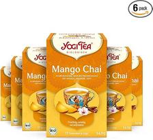 YOGI TEA Mango Chai, ajurvedinė ekologiška vaisių arbata su mangais, apelsinais ir cinamonu, karšta arba šalta, Yogi Tea Pack of 6, 6 x 17 maišelių (102 arbatos maišeliai)