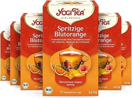 YOGI TEA Spicy Blood Orange, ajurvedinė ekologiška vaisinė arbata su apelsinais, ibiškais ir kraujo apelsinais, karšta arba šalta, be kofeino, Yogi Tea Pack of 6, 6 x 17 maišelių (102 arbatos maišeliai)