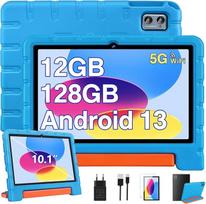 ZIOVO 10 colių planšetinis kompiuteris vaikams su "Android 13", 12GB RAM + 128GB ROM (TF 2TB), 5G WiFi, BT 5.0, aštuonių branduolių 2,0 GHz, 5+8 MP, vaikų užraktas, 6000 mAh, tėvų kontrolės planšetiniai kompiuteriai su "Eva" dėklu - mėlynas