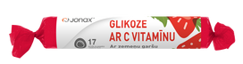 JONAX gliukozė su vitaminu C (braškių skonio) kramtomosios tabletės, 17 vnt.