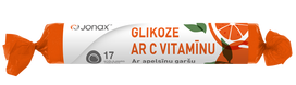 JONAX gliukozė su vitaminu C (apelsinų skonio) kramtomosios tabletės, 17 vnt.
