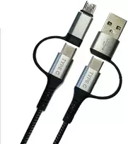 Rocket 1,8m pintas 4-viename USB-C + USB-A + micro USB 60W greito krovimo ir duomenų perdavimo kabelis