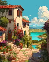 Beldizart Deimantinė mozaika su porėmiu "Vila prie ežero" 40x50 cm DP441