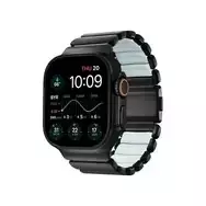 NOMAD Stratos Band – titano apyrankė „Apple Watch“ 49 mm su FKM (juodas titanas, ledinio mėlynumo švytėjimas FKM)