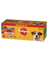 PEDIGREE Adult „Wybór Smaków“ pakeliai (4 x 40 x 100 g) – visavertis šlapias maistas suaugusiems šunims: su jautienos ir kepenėlių mišiniu, su vištiena, su žuvimi, su paukštiena, želatinoje – 3 + 1 NEMOKAMAI