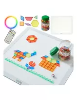 MASTERKIDZ Square LED Light Panel Colorful + Montessori Mosaic Blocks 140 pcs.