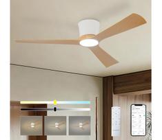 ZEVENTI - LED lubinis ventiliatorius AUREX LED/24W/230V Wi-Fi Tuya balta/ąžuolas + nuotolinio valdymo pultas