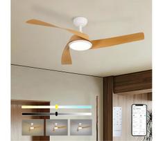 ZEVENTI - LED lubinis ventiliatorius AERYS LED/24W/230V Wi-Fi Tuya balta/ąžuolas + nuotolinis pultelis