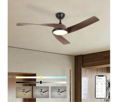 ZEVENTI - LED lubinis ventiliatorius AERYS LED/24W/230V Wi-Fi Tuya juodas/riešutas + nuotolinis pultas