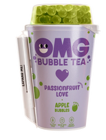 OMG BUBBLE TEA Pasiflorų skonio gaivusis gėrimas su arbatos ekstraktu ir obuolių skonio burbuliukais, 265 ml
