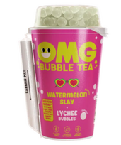 OMG BUBBLE TEA Arbūzų skonio gaivusis gėrimas su arbatos ekstraktu ir ličių skonio burbuliukais, 265 ml