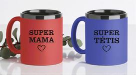 Dovanų rinkinys su graviruotais puodeliais „Super mama ir Super tėtis“