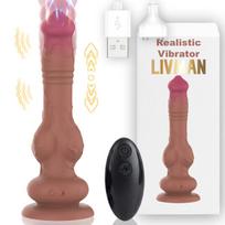 2in1 realistiško varpos dizaino vibratorius LIVMAN USK-D04-R su 9 vibracijos režimais, 9 teleskopiniais režimais, siurbimo pagrindu ir nuotolinio valdymo pultu