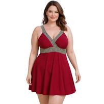 Moteriška maudymosi suknelė su formuojančiu efektu tummy control ir bikini kelnaitėmis Saitdress, raudona, 2XL