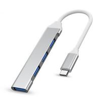 USB HUB konverteris, 4 prievadai, 1 x USB 3.0, 3 x USB 2.0, sidabrinis, USB Type-C