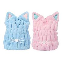 Towels,2Pcs Ultra Absorbent Hair Quick Drying Towel Microfiber Hair Dry Wrap Turban Cute Kitty Ears Cap Bath Tool Hat for Women Girls,