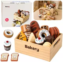 Lean Toys Medinė mini kepyklėlės rinkinys su lipdukais, 10 dalių