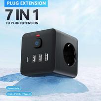 Elektros lizdų adapteris su USB,  Juoda