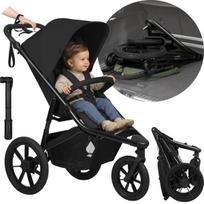 Sportinis vežimėlis iki 22 kg, 3 pripučiami ratai, amortizacija, rankinis stabdys, gulima padėtis, XXL gaubtas – Lionelo Azura Black Onyx
