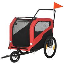 2-in-1 šunų priekaba vežimėlis plieninis 170x77x90 cm iki 30 kg raudona