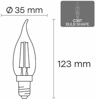Visional LED Filament Bulb E14, C35T, 6W, 840lm, 3000K, 360°
