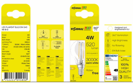 Visional LED Filament Bulb E14, G45, 4W, 520lm, 3000K, 360°