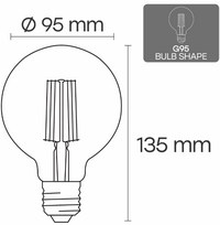 Visional LED Filament Bulb E27, G95, 10W, 1200lm, 3000K, 360°, amber