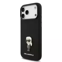 Karl Lagerfeld Liquid Silicone Metal Ikonik phone case for Apple iPhone 17 Pro Max, black