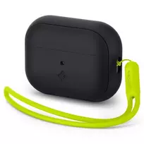 Spigen silikoninis dėklas Silicone Fit juodas + dirželis Phantom Green – AirPods Pro (2-os kartos)