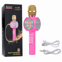 Karaoke bluetooth mikrofonas su LED apšvietimu - rožinis