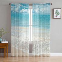 Paplūdimio dangaus jūros tiulio užuolaidos, skirtos gyvenamojo kambario miegamojo dekorui Šifonas „Sheer Voile“ virtuvės lango užuolaidos 135W x 114H(cm)