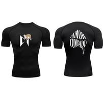 Men's Compression Shirt Short-sleeved Casual T-shirt Quick-Drying Breathable Fitness Top Summer Men Sports T-shirt S black