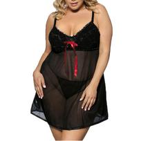 New Sexy Womens Lace Bow Lingerie Nightwear Underwear Plus Size Sleepwear Dress XXXXL juoda