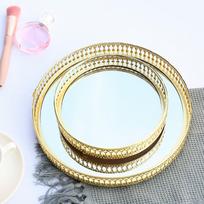 Gold Metal Mirror Base Tray Perfume Jewelry Makeup Decorative Vanity Tray 17.5cm