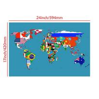 Edukacinė sienų dekoracija, be rėmo Pasaulio žemėlapis, pagamintas iš šalių vėliavų, Žemėlapis sienų dekoravimui, Kelionės reikmenys/Mokymasis 24x17inch (59*42cm)